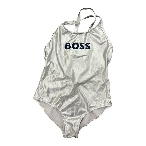 BOSS Girls Swimsuit Size 8 One Piece Silver Metallic - Picture 2 of 5
